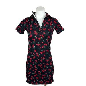 Urban Outfitters Motel NWT Black Collared Short Sleeve Cherry Polo Mini Dress S